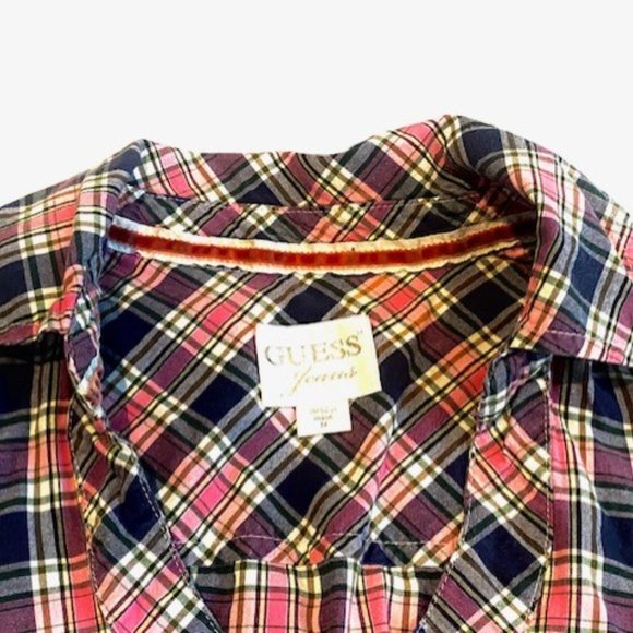Guess Jeans Plaid Fitted Western Button Shirt + Size Medium - Picture 8 of 9